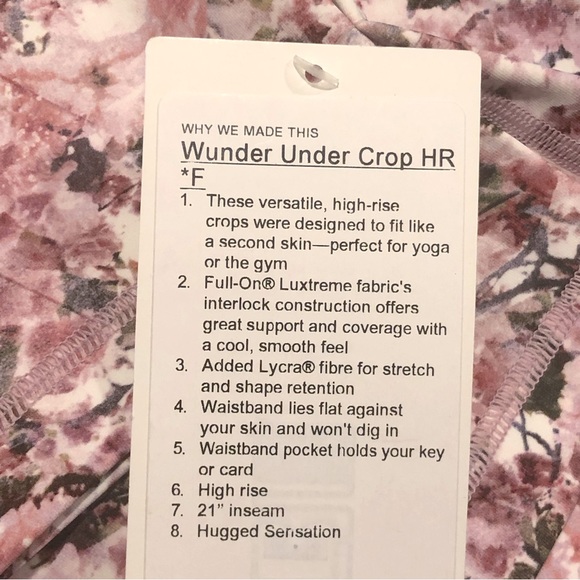 NWT Lululemon 10 Wunder Under Crop 21” Pink Floral Cherry Blossom - Picture 3 of 6